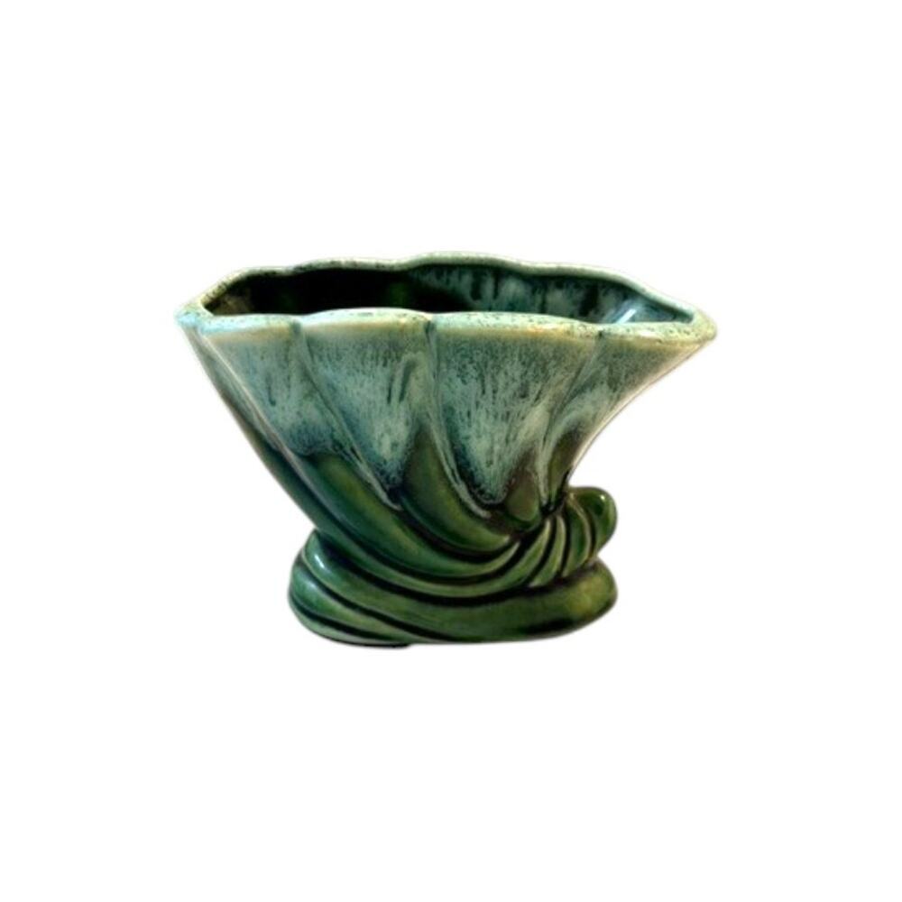 Vintage USA #691 Green Aqua Drip Glaze Cornucopia Pottery Planter
